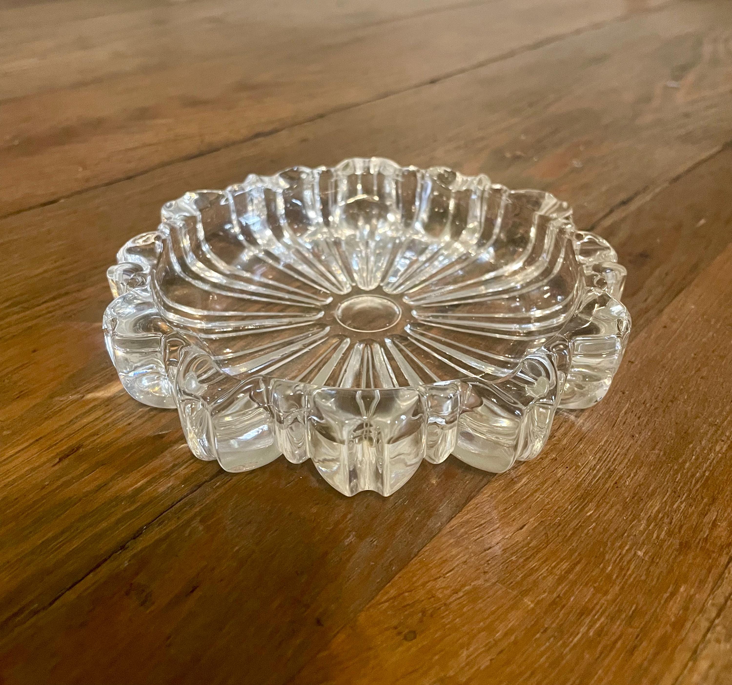 Hazel Atlas Clear Glass Flower Ashtray Trinket Dish