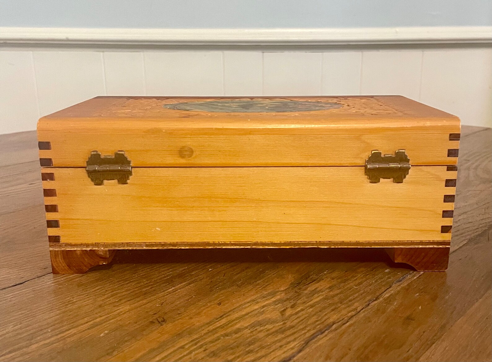 Embossed Cedar Wood Jewelry Box With Decoupaged Cottage Scene Etsy