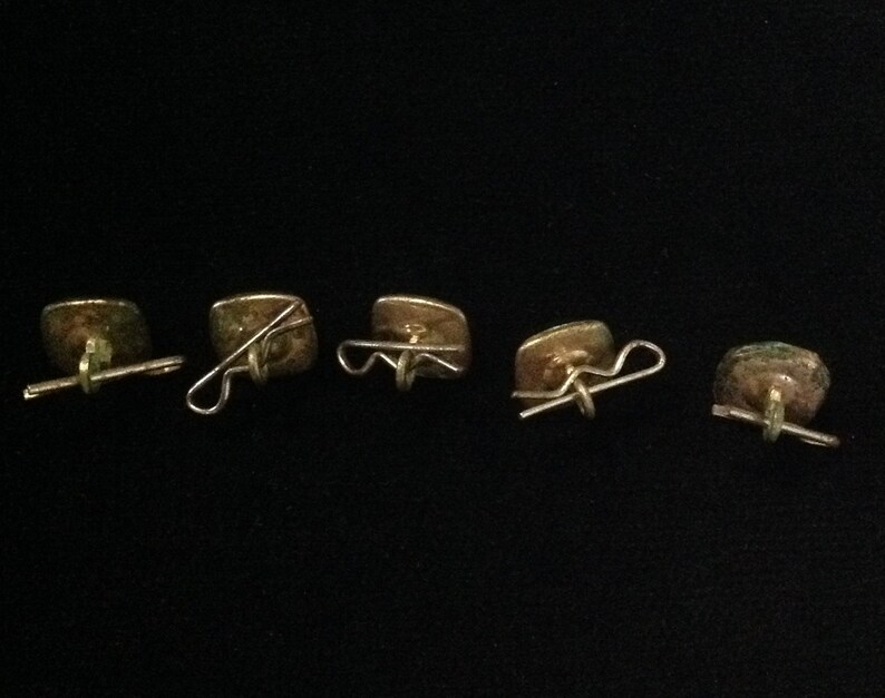 Set of 5 antique glass cotter pin buttons for vest waistcoat green and