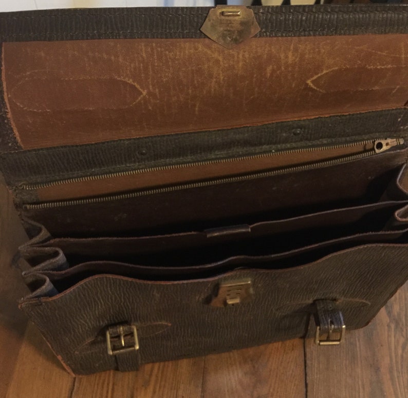 Antique Walrus skin leather satchel briefcase attach\u00e9 messenger bag rustic worn patina travel luggage hipster steampunk accessory