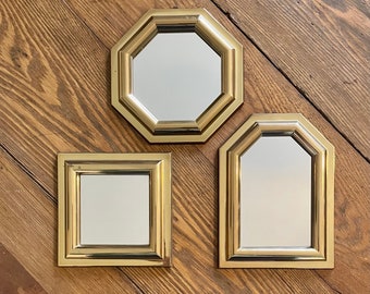 Set of 3 small Burwood gold wall mirrors octagonal hexagonal and square molded plastic resin frames boho modern home decor