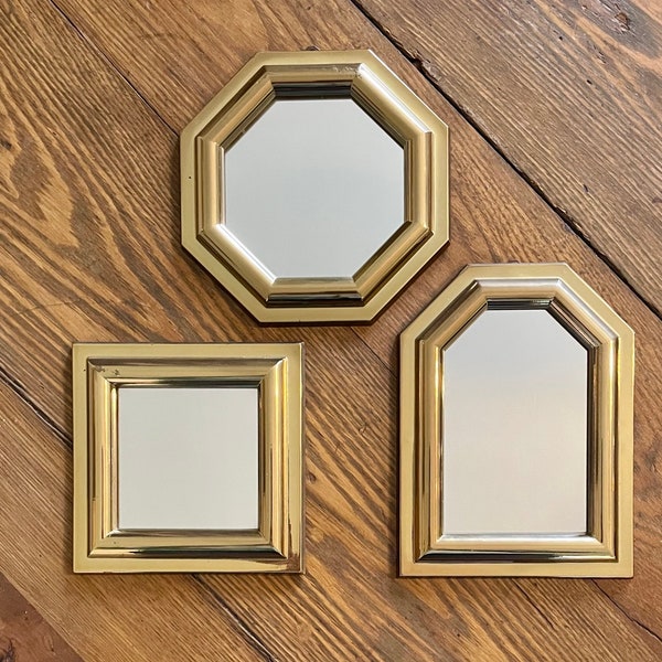 Set of 3 small Burwood gold wall mirrors octagonal hexagonal and square molded plastic resin frames boho modern home decor