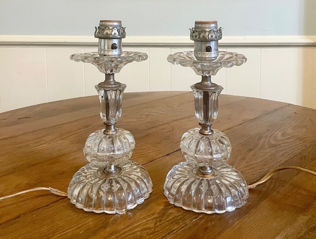 Pair Clear Glass 10 Table Vanity Lamps Country Cottage Style Etsy