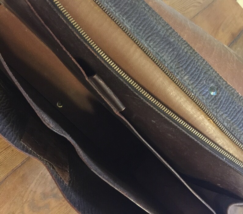 Antique Walrus skin leather satchel briefcase attach\u00e9 messenger bag rustic worn patina travel luggage hipster steampunk accessory