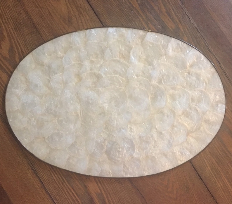Capiz Shell oval tray placemat white windowpane oyster shell Etsy