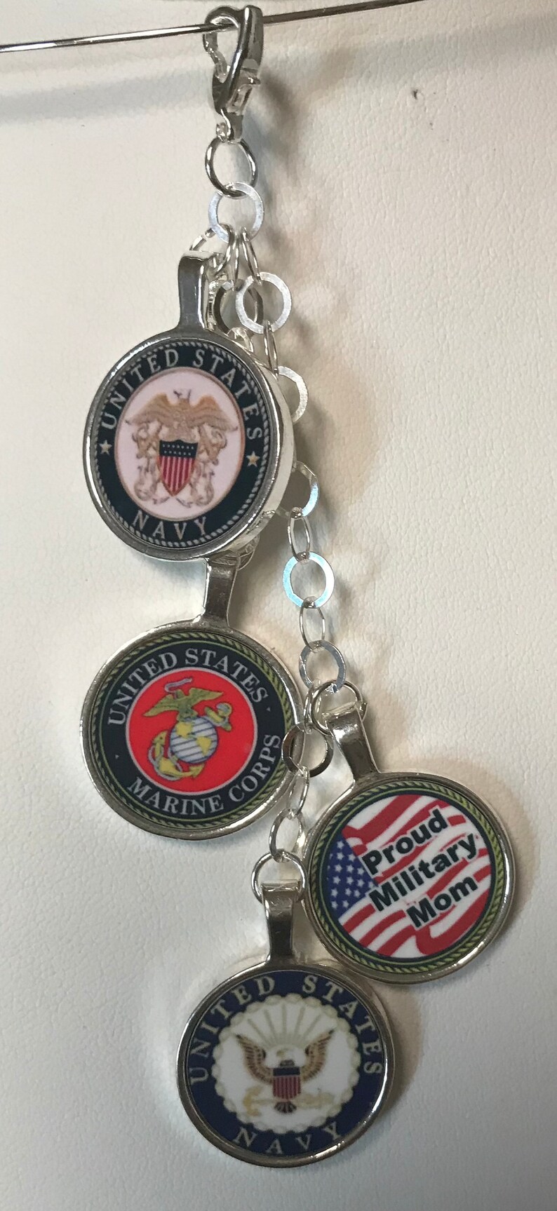 Clip-on Lariat Drop Honoring Military and Military Moms With Personalized Word Charms