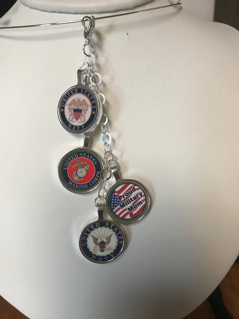Clip-on Lariat Drop Honoring Military and Military Moms With Personalized Word Charms