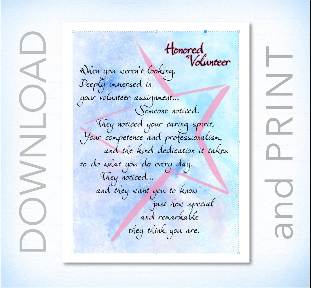 VOLUNTEER Appreciation Card to DOWNLOAD &amp; PRINT 2 Designs - Etsy