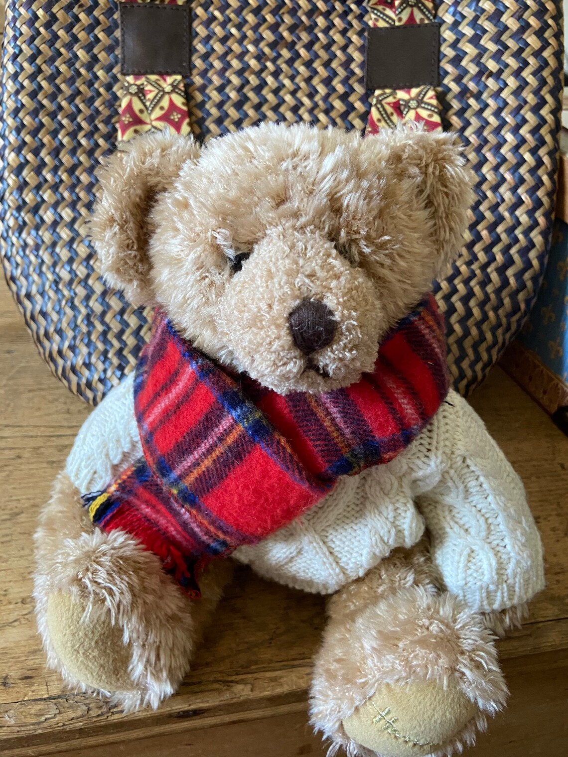 Harrods teddy bear with tartan scarf and Aron jumper | Etsy