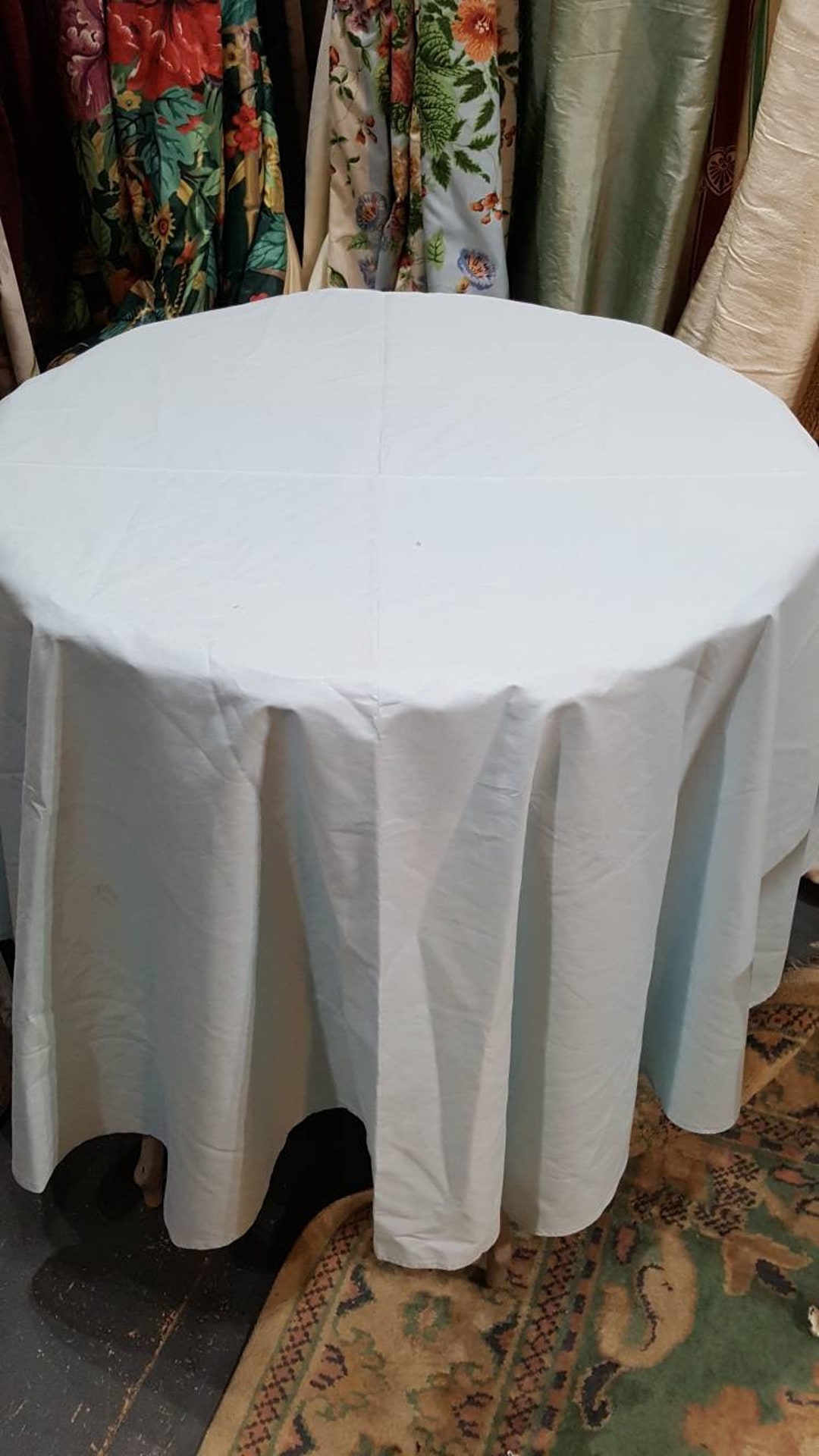 Duck Egg Blue Round Vintage Tablecloth Etsy UK