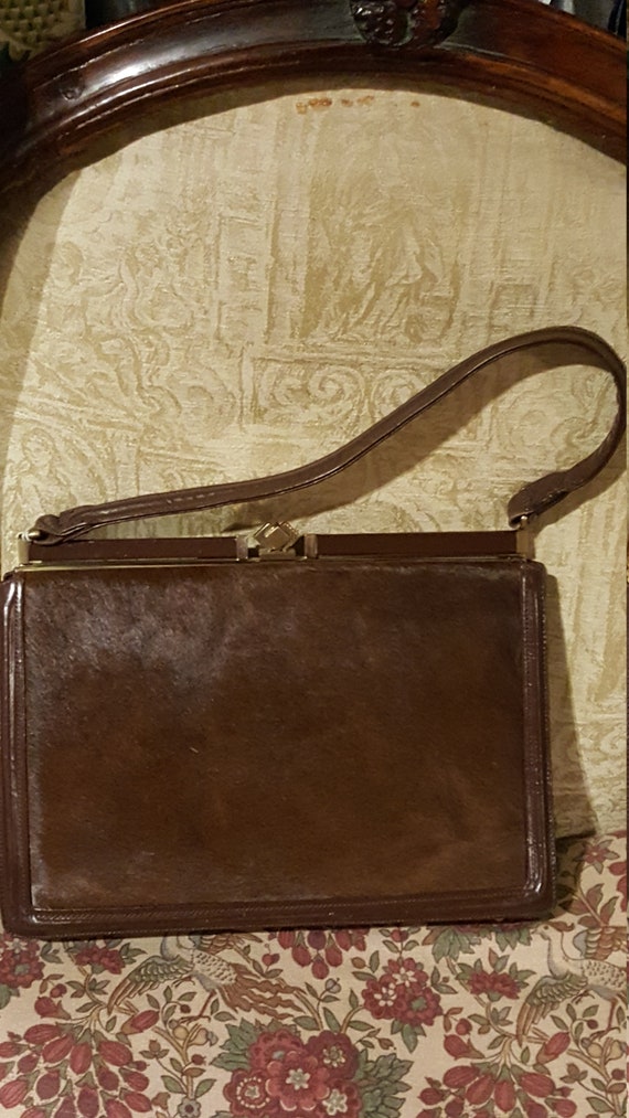 vintage  leather handbag fur detail c 1960'S - image 1