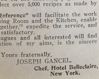 1909 Rare Book - Gancel's French Menu Terms - numbered edition