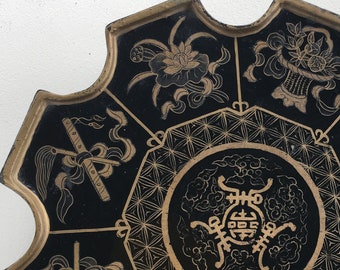 Vintage chino laca regalo de boda caja con símbolos auspiciosos pintados a mano