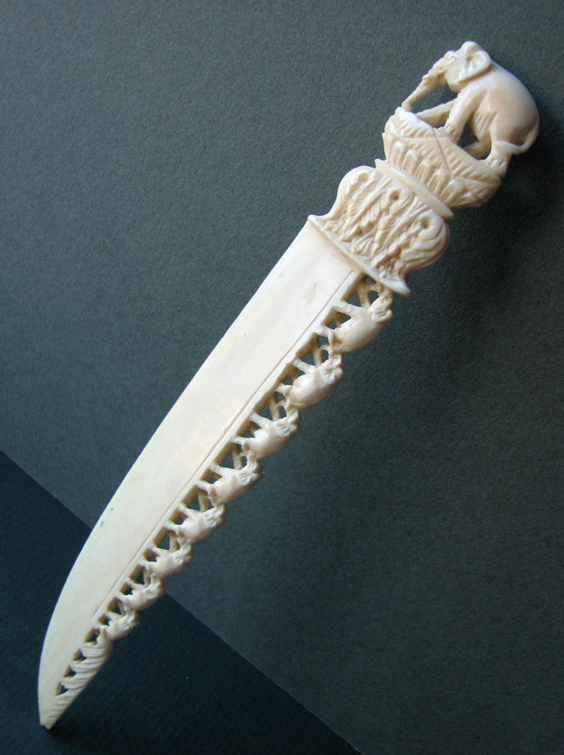 Antique Carved Ivory Elephant Letter Opener Etsy
