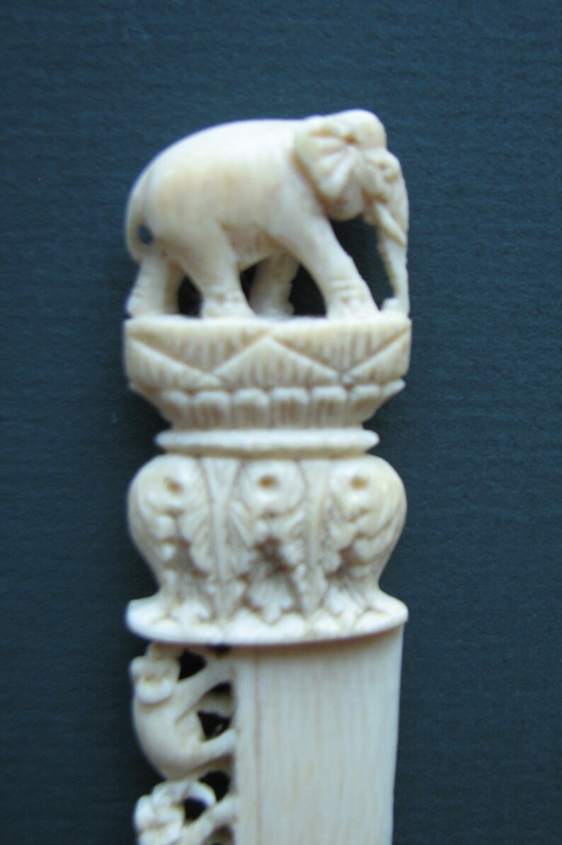 Antique Carved Ivory Elephant Letter Opener Etsy