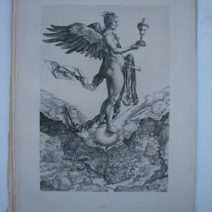 Albrecht Durer Dürer - Fortune Surmounts the Globe large antique print on watermarked paper 1918 - 13x18