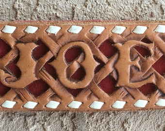 Belt named JOE Fancy Handtooled Pierced Leather