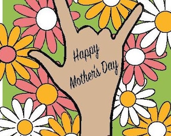 Retro 70s Mother's Day Card: ASL 'I Love You' with Flowers