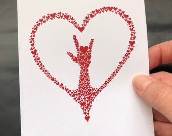 ASL Love card, ASL ILY hand Inside a Heart card, greeting cards, sign language love card