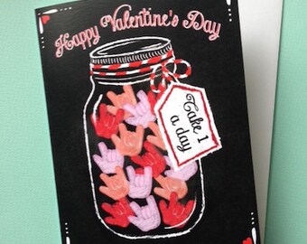 ASL 'I Love You' Candy Hands Valentine Card: Chalkboard Mason Jar