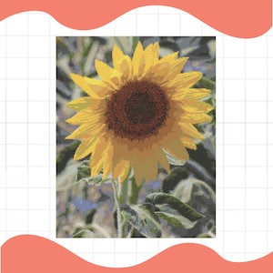 Grille de point de croix Alsace Tournesol en couleur 200 x 159 points Fichier PDF téléchargeable Pixel de broderie France Point d&#39;aiguille de fleurs DIY
