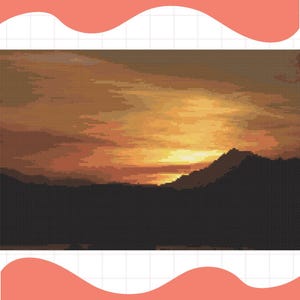 Alaska Berg Sonnenuntergang Kreuzstich Vollfarbe Muster Chart 200x134 Stiche Herunterladbare PDF-Stickerei Pixel Nadelspitze Cruise Calm Sky