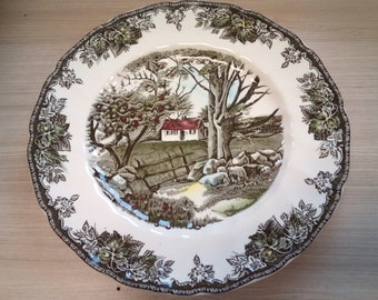 Vintage Johnson Bros FRIENDLY VILLAGE 10.5" Dinner Plate, 'The Stone Wall' (c. 1950s)