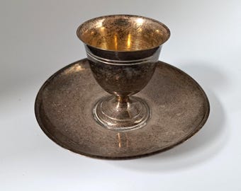 Wurttemberg Metalware WMFM Egg Cup with Attached Underplate Silverplate, c 1890s