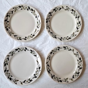 4 Shenango China DOGWOOD Restaurant Ware 6.75&quot; Dessert Plates (c 1950s-60s)