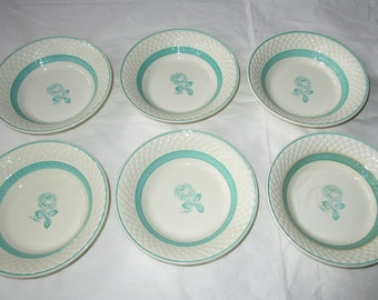 Set of 6 Copeland Spode's Mansard Fruit Dessert Bowls, Green Rose (c. 1932)