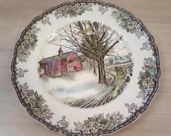 Johnson Bros FRIENDLY VILLAGE 'Autumn Mists' 10.5" Dinner Plate, England Older Mark (c. 1950s)
