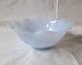 Vintage Fire King Azurite Pale Blue Glass Lotus Flower Bowl (Anchor Hocking c 1950s)
