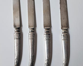Juego de 4 cuchillos para fruta REED & BARTON, 16,5 cm, estilo persa, chapados en plata (c. 1890)