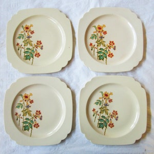4 Homer Laughlin 8.75&quot; CENTURY Rectangular Luncheon Plates, &quot;Columbine&quot; (1930s)