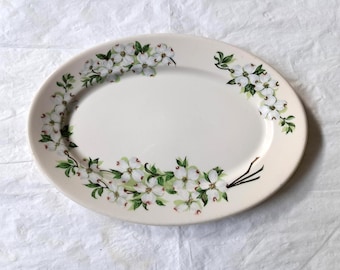 1948 Syracuse China 9.25&quot; Oval Platter or Underplate, DOGWOOD, No Trim