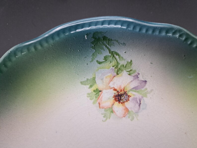 Steingut-Fabrik und Kunsttöpferei F.A. Mehlem Porcelain Plate, Poppies and Beaded Green Rim (c. 1880-1920 Germany) image 5
