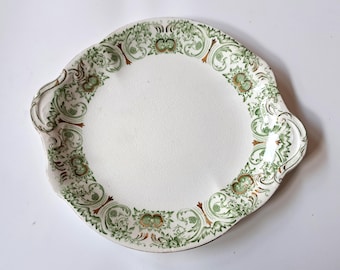 Plato antiguo T & R Boote LAUREL de 11" (28 cm), flores verdes y doradas, semiporcelana, de 1896.