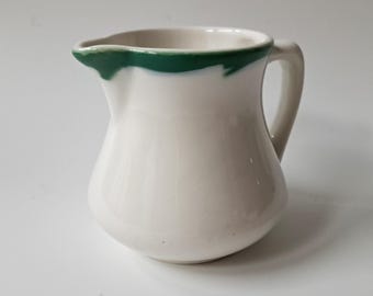 Vintage 3.25" Buffalo China GREEN CREST Restaurant Ware Creamer, c 1960s
