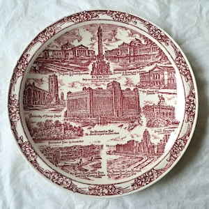 Vernon Kilns Dark Red Specialty Ware 10-3/8" Plate CHICAGO ILLINOIS (c 1940s)