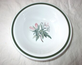 1954 Shenango China Restaurant Ware AZALEA 6.5&quot; Cereal / Chili Bowl, Pink & White Flower, Green Trim