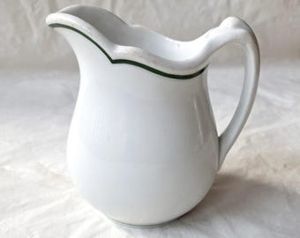 1977 Syracuse China OPCo 4.75&quot; Restaurantware Creamer (Milk Jug), Green Trim, Embossed Handle