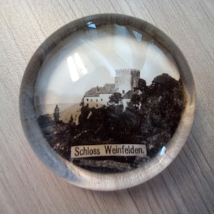 Antique 2-1/8&quot; Round Glass Paperweight, SCHLOSS WEINFELDEN, Switzerland (c. 1920s)