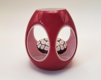 Pisapapeles de cristal artístico facetado de doble capa, con forma de "seta" flotante de millefiori, rojo.