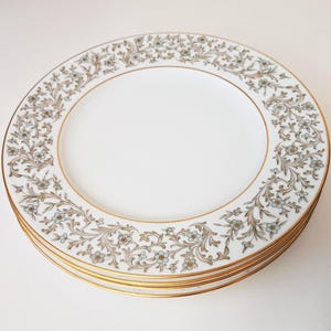 Noritake Nippon Toki Kaisha 4 Salatteller, DOVER, Blaue Blumen, Goldzierleiste (1950s)