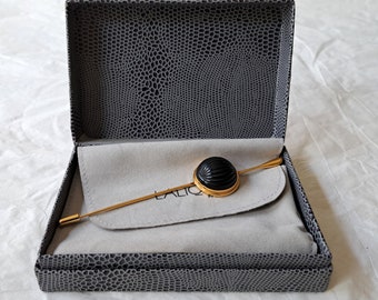 5-1 / 8 "Lalique Paris Black Crystal & Gold Stick Pin mit Originalbox (ca. 1990er Jahre)