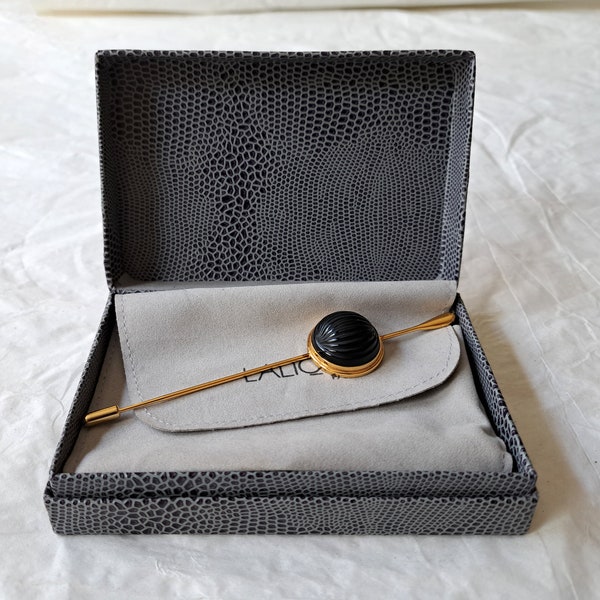 5-1/8" Lalique Paris Black Crystal & Gold Stick Pin with Original Box (c. 1990s)