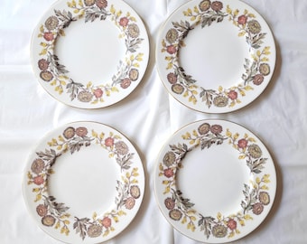 Juego de 4 platos de ensalada Wedgwood LICHFIELD de 20,6 cm (8-1/8"), porcelana fina, diseño de flores otoñales (años 50-60).