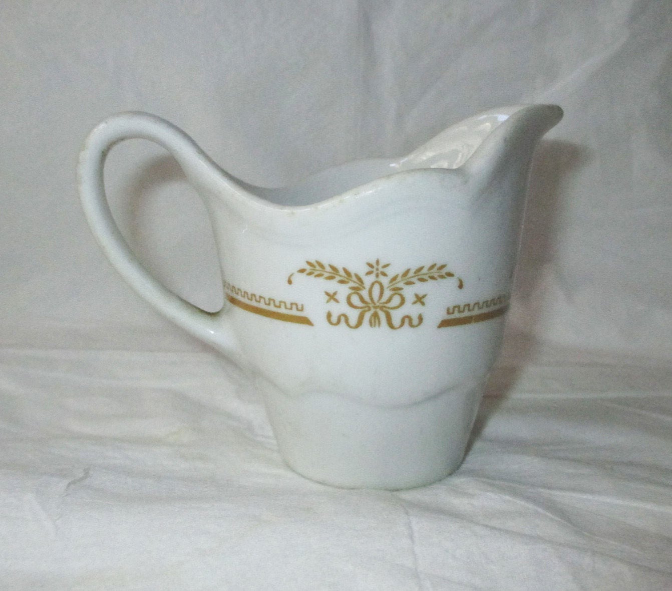 Shenango China Restaurant Ware Embossed 3" Creamer Golden Brown Bands & Ribbon