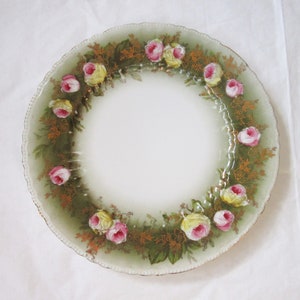 VICTORIA Austria Antique Porcelain 8.25" Hand-Decorated Plate, Roses & Gold (c. 1910s)