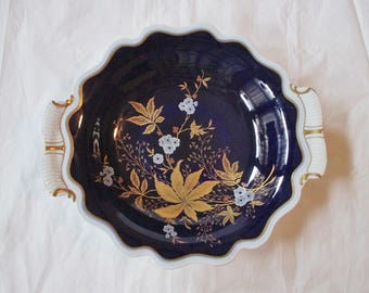 Weimar Porzellan 11" Bowl w/ Handles, Kobalt Pattern, Sybille Shape, Flow Blue (c. 1948)